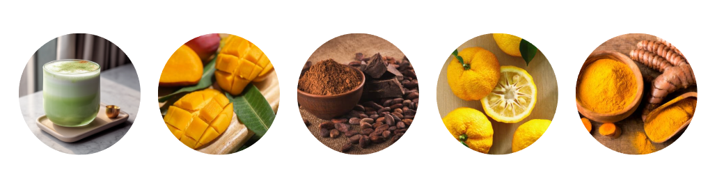 flavors: matcha, cocoa, turmeric